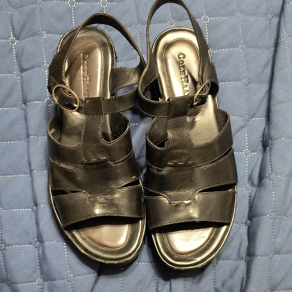 Cole Haan Black Leather Strappy Slingback Sandals
